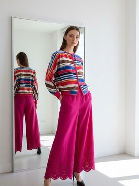 Anthropologie Fuchsia Wide-Leg Eyelet-Hem Pants